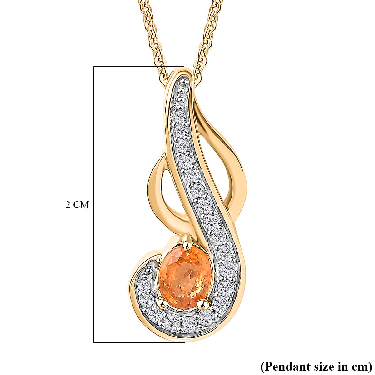 Nigerian Natural Spessartine Garnet & White Zircon Pendant With Silver Chain (Size 20) in 18K Vermeil Yellow Gold Plated Sterling Silver