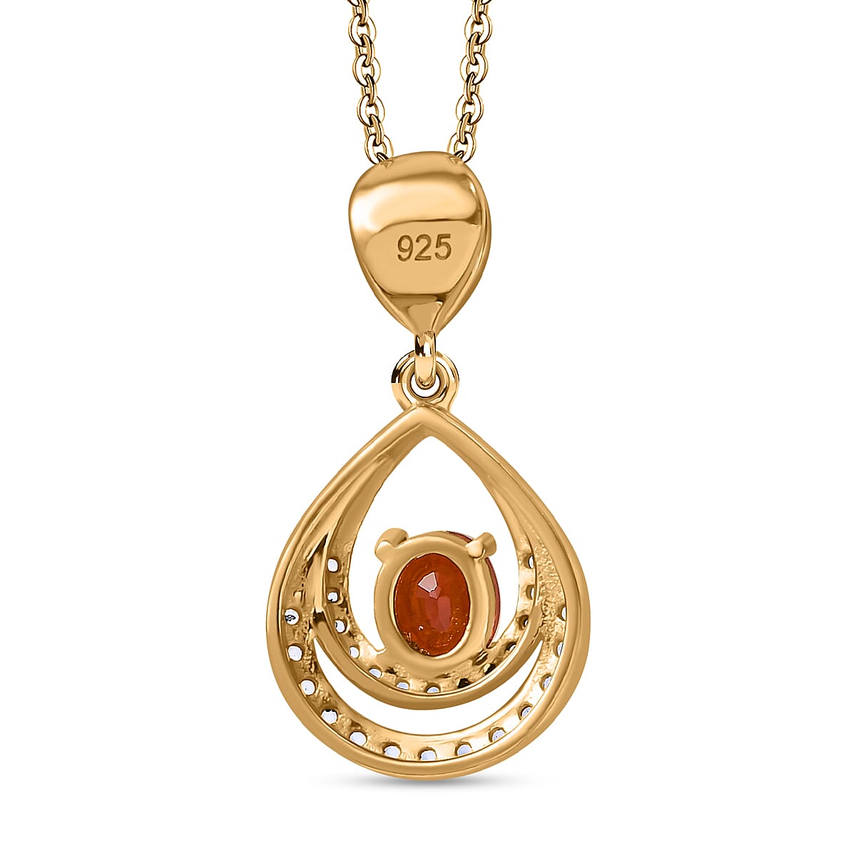 Nigerian Natural Spessartine Garnet, White Zircon Pendant With Silver Chain (Size 20) in 18K Vermeil Yellow Gold Plated Sterling Silver 1.290 Ct. Nigerian Natural Spessartine Garnet, White Zircon Pendant With Silver Chain (Size 20) in 18K Vermeil Yellow Gold Plated Sterling Silver 1.290 Ct.