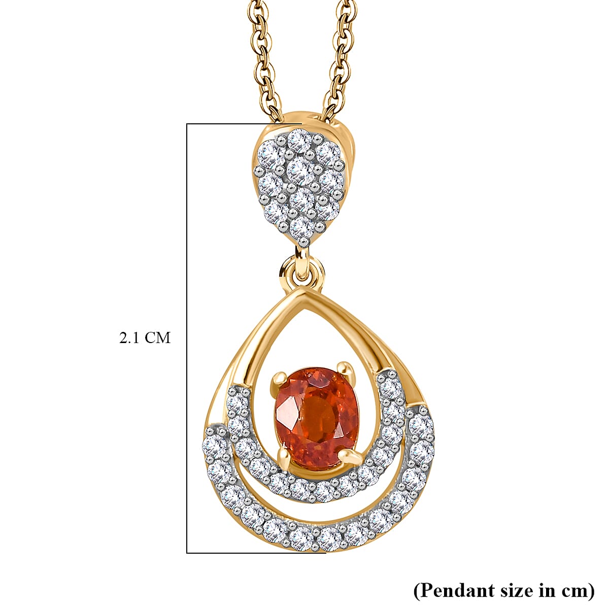 Nigerian Natural Spessartine Garnet, White Zircon Pendant With Silver Chain (Size 20) in 18K Vermeil Yellow Gold Plated Sterling Silver 1.290 Ct. Nigerian Natural Spessartine Garnet, White Zircon Pendant With Silver Chain (Size 20) in 18K Vermeil Yellow Gold Plated Sterling Silver 1.290 Ct.