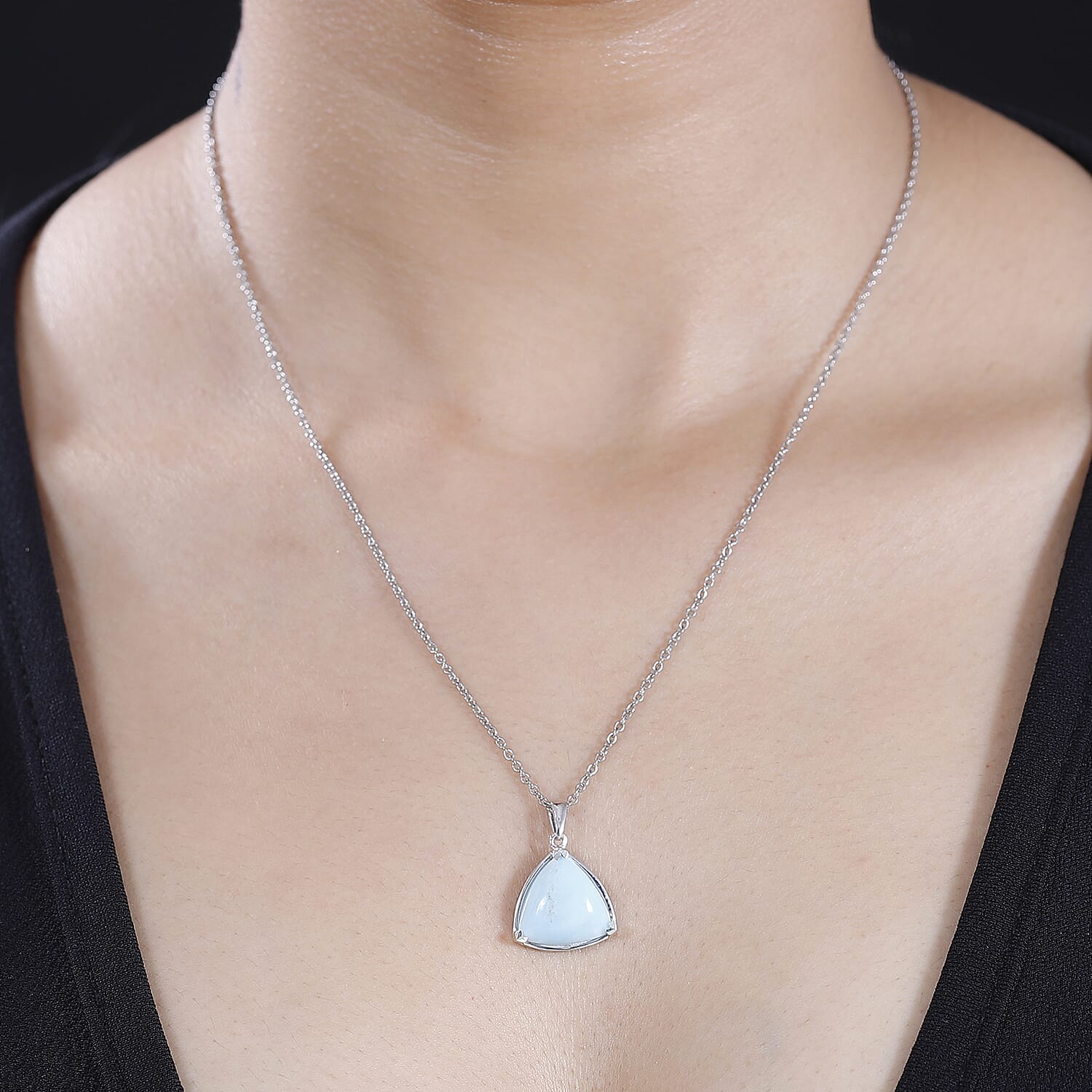 Chinese Blue Aragonite Pendant with Chain (Size 20) in rhodium Sterling Silver  5.700  Ct.