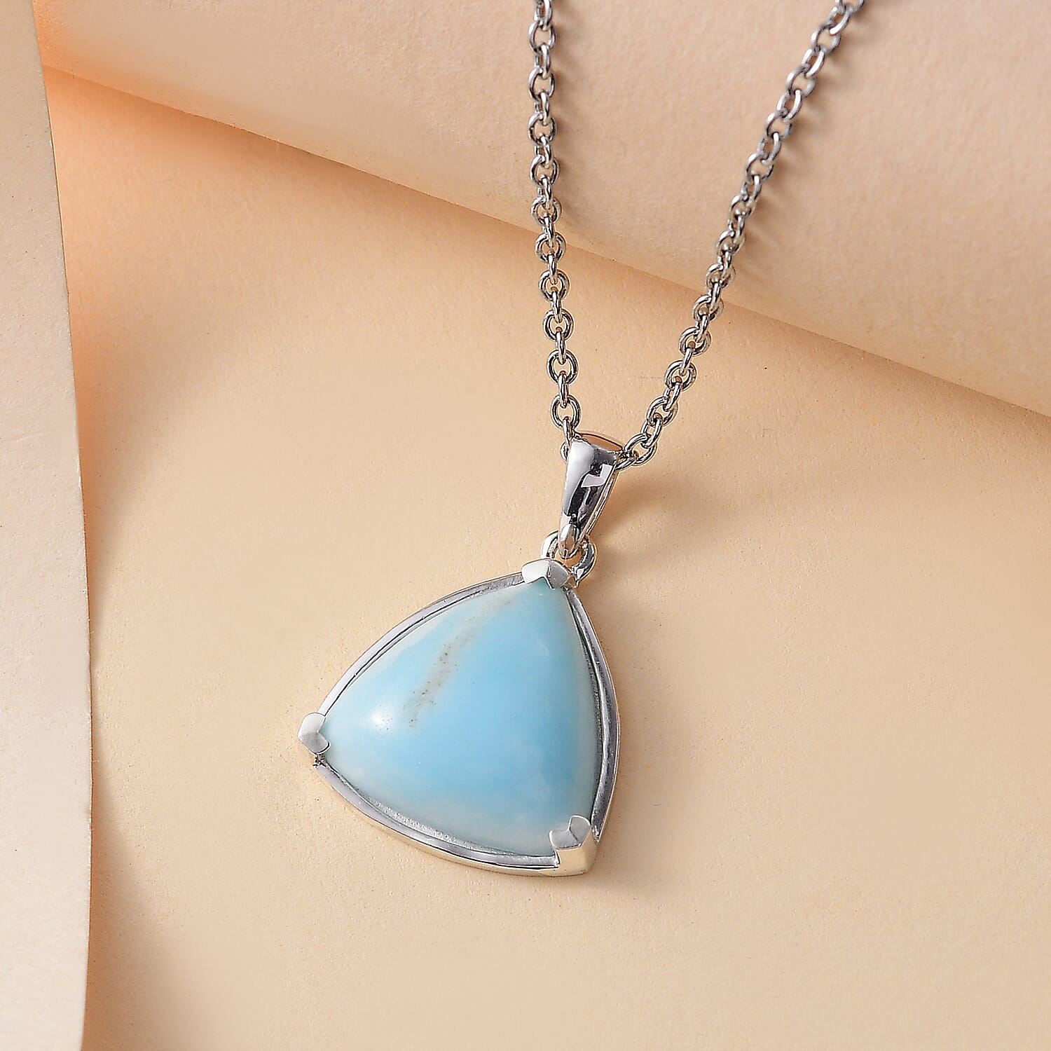 Chinese Blue Aragonite Pendant with Chain (Size 20) in rhodium Sterling Silver  5.700  Ct.