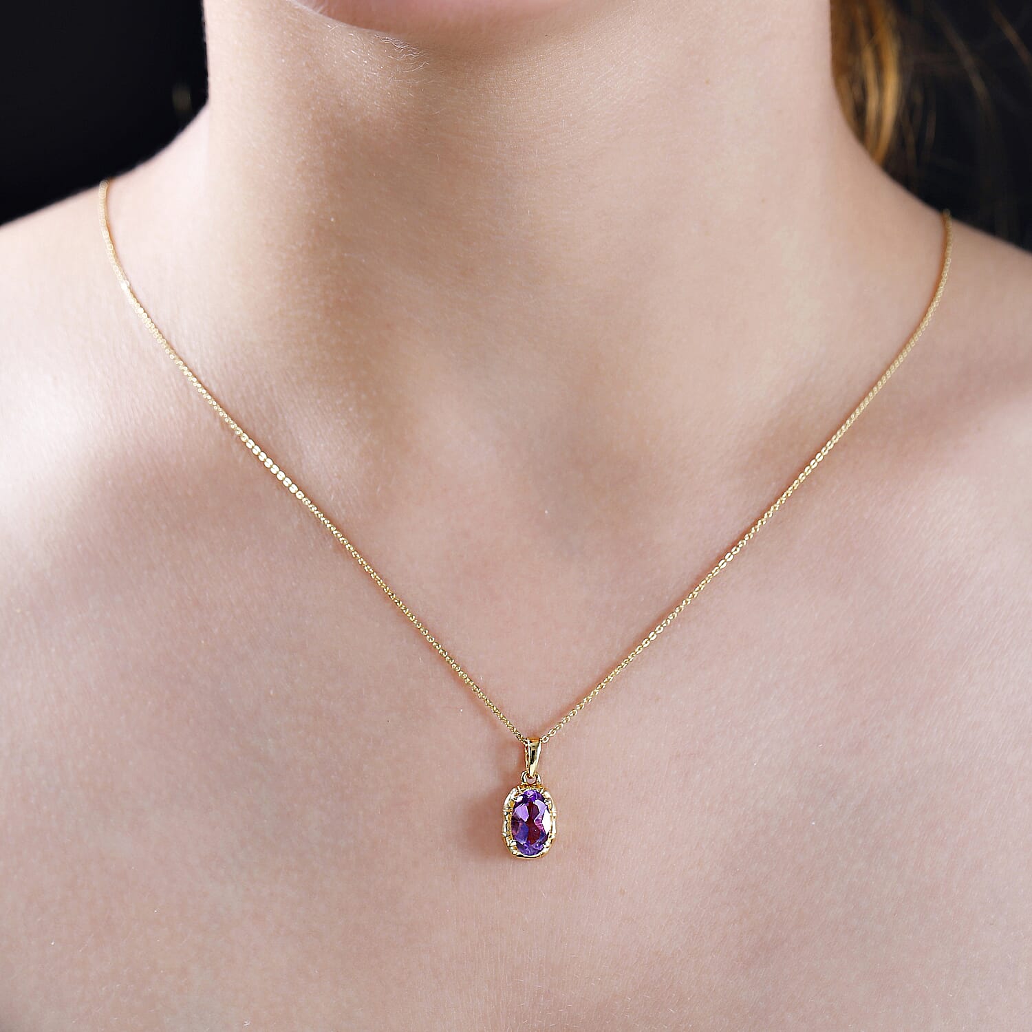Bamboo Structure Inspired Natural Rose De Morocco Amethyst Pendant with Chain (Size 20) in 18K YG Vermeil Sterling Silver 2.300 Ct.