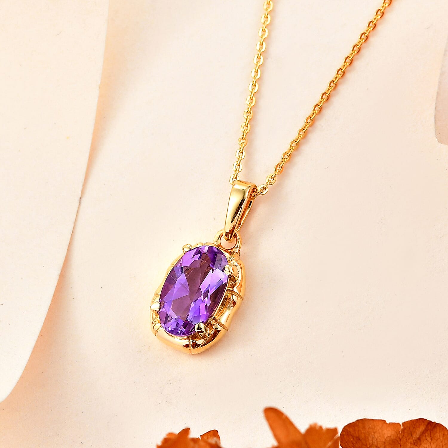 Bamboo Structure Inspired Natural Rose De Morocco Amethyst Pendant with Chain (Size 20) in 18K YG Vermeil Sterling Silver 2.300 Ct.
