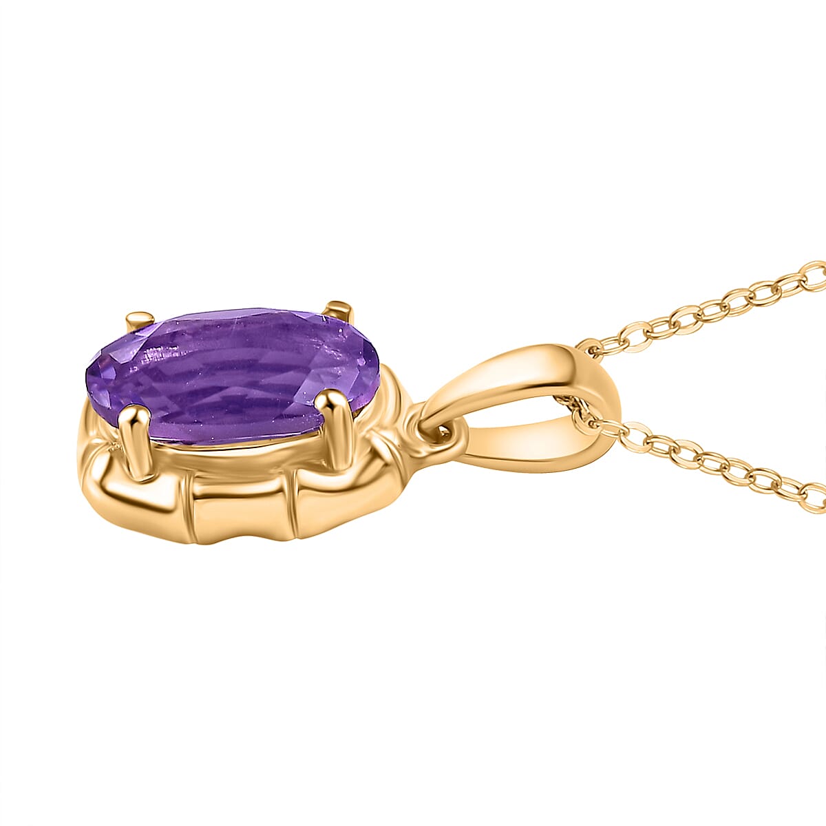 Bamboo Structure Inspired Natural Rose De Morocco Amethyst Pendant with Chain (Size 20) in 18K YG Vermeil Sterling Silver 2.300 Ct.