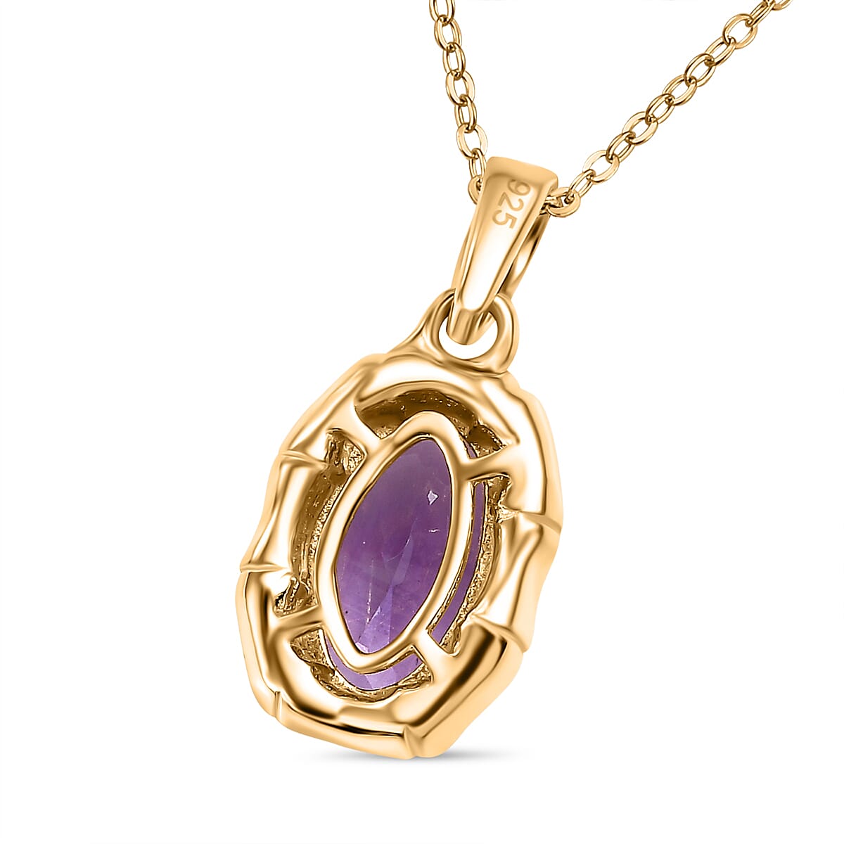 Bamboo Structure Inspired Natural Rose De Morocco Amethyst Pendant with Chain (Size 20) in 18K YG Vermeil Sterling Silver 2.300 Ct.