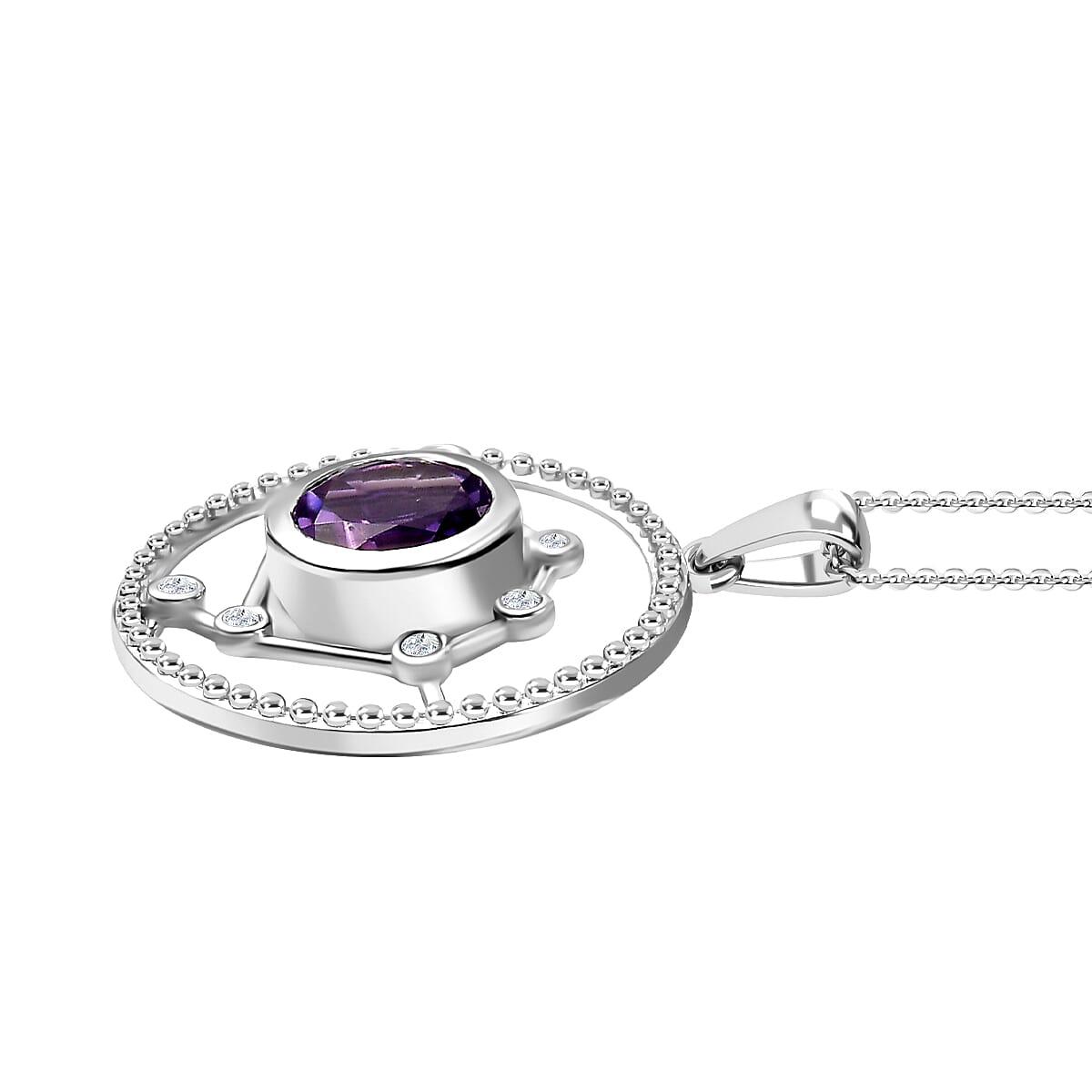 Celestial Seven Star Inspired Natural Rose De Morocco Amethyst & White Zircon Pendant with Chain (Size 20) in Rhodium overlay Sterling Silver 2.880  Ct.