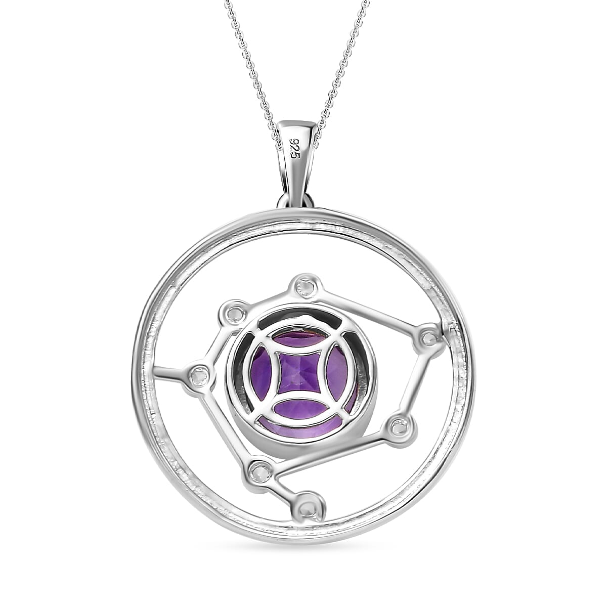 Celestial Seven Star Inspired Natural Rose De Morocco Amethyst & White Zircon Pendant with Chain (Size 20) in Rhodium overlay Sterling Silver 2.880  Ct.