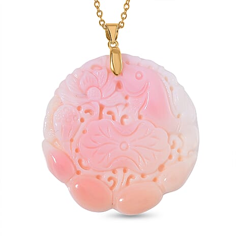 Very Rare- Queen Conch Shell  Carved Pendant with Chain (Size 20) in 18K GOLD Vermeil Sterling Silver
