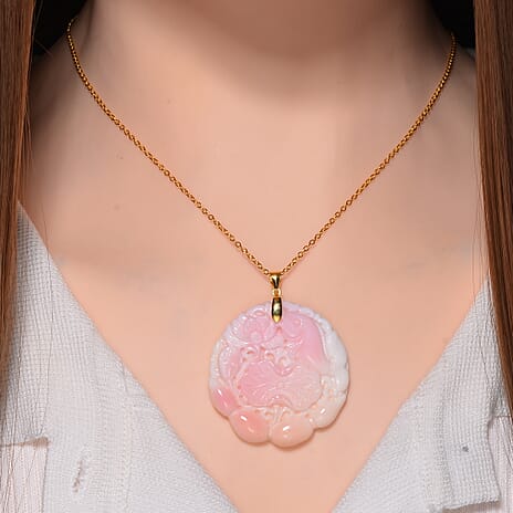 Very Rare- Queen Conch Shell  Carved Pendant with Chain (Size 20) in 18K GOLD Vermeil Sterling Silver
