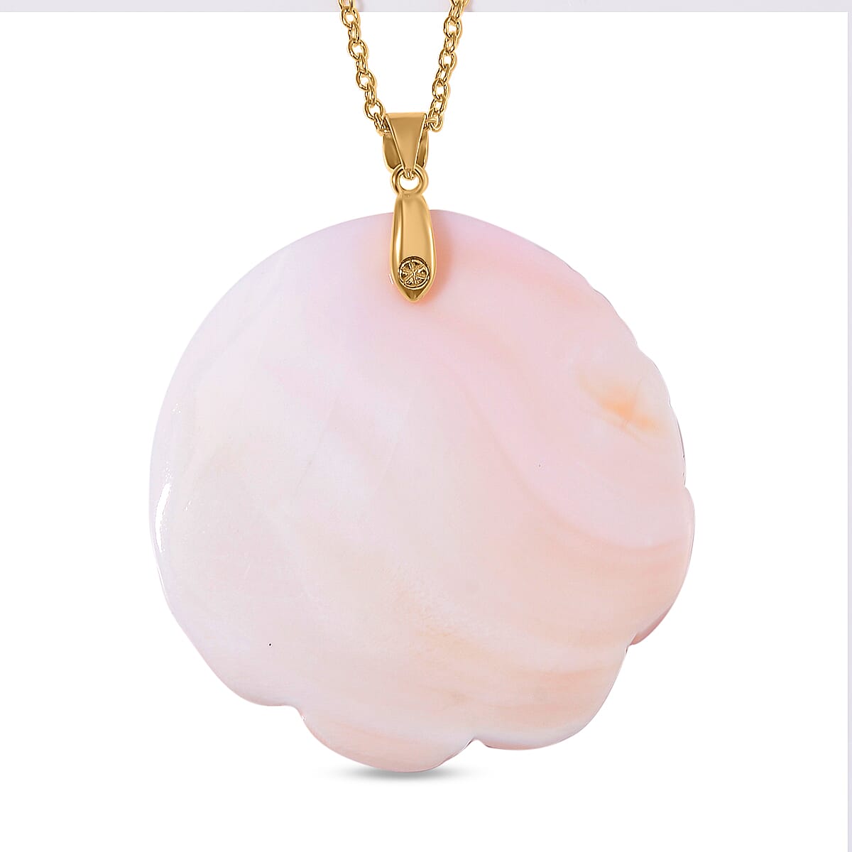 Very Rare Pink Conch Shell Carved Pendant with Chain (Size 20) in 18K