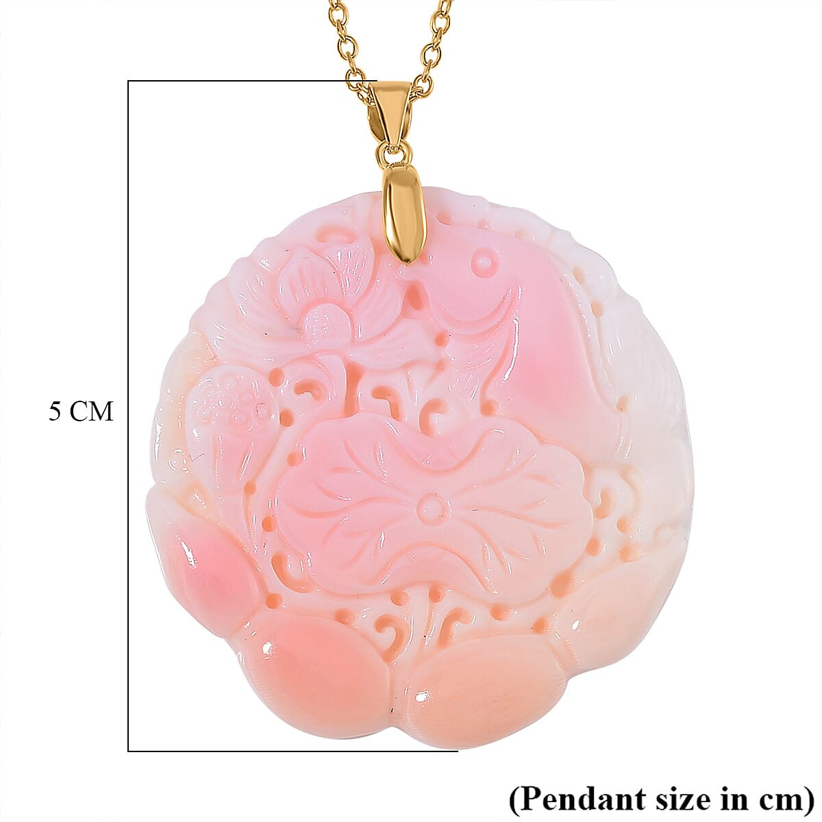 Very Rare - Queen Conch Shell Carved Pendant with Chain (Size 20) in 18K Vermeil Yellow Gold Plated Sterling Silver 90.00 Ct.