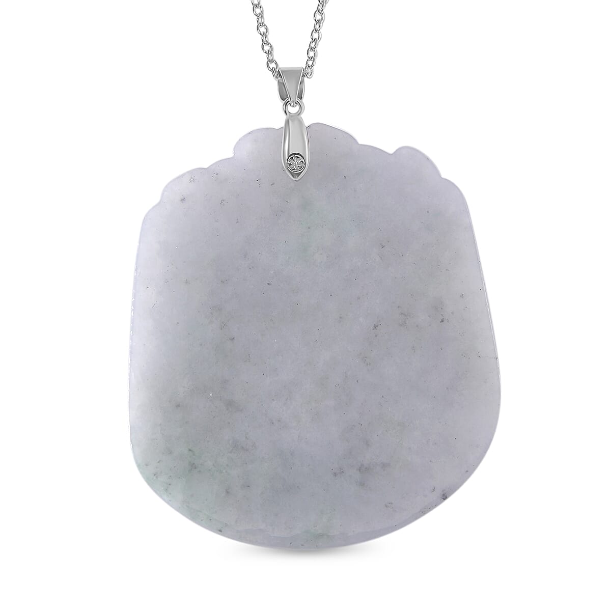 Extremely Rare Find - Dragon Carved Natural Jadeite Jade Pendant with Chain (Size 20) in Rhodium Sterling Silver  150.000  Ct.