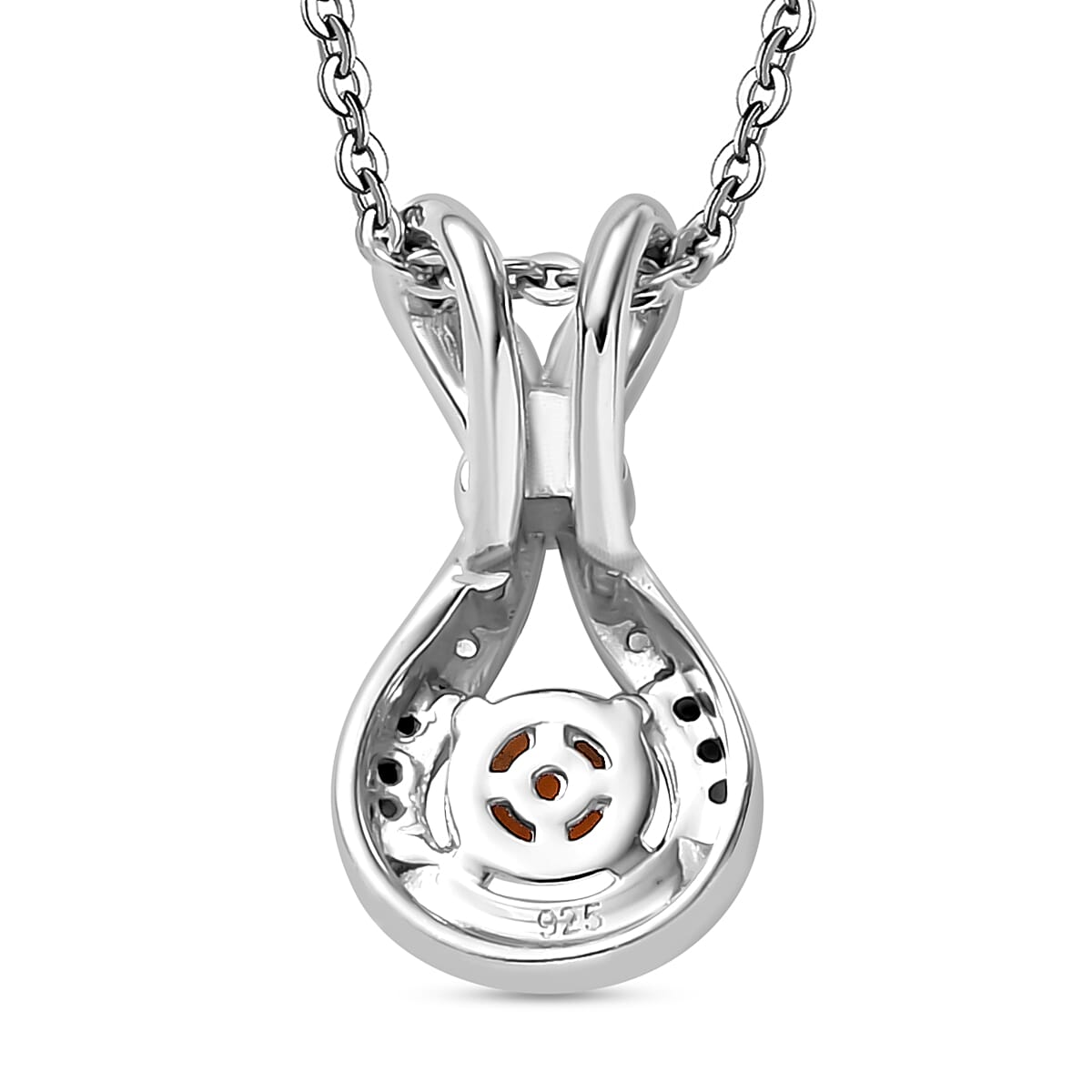 Nigerian Natural Spessartine Garnet & White Zircon Pendant With Silver Chain (Size 20) in Rhodium Sterling Silver