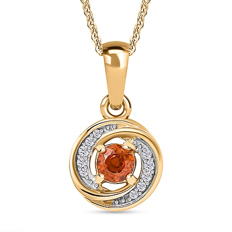 Nigerian Natural Spessartine Garnet, White Zircon Pendant With Silver Chain (Size 20) in 18K Vermeil Yellow Gold Plated Sterling Silver 0.620  Ct.