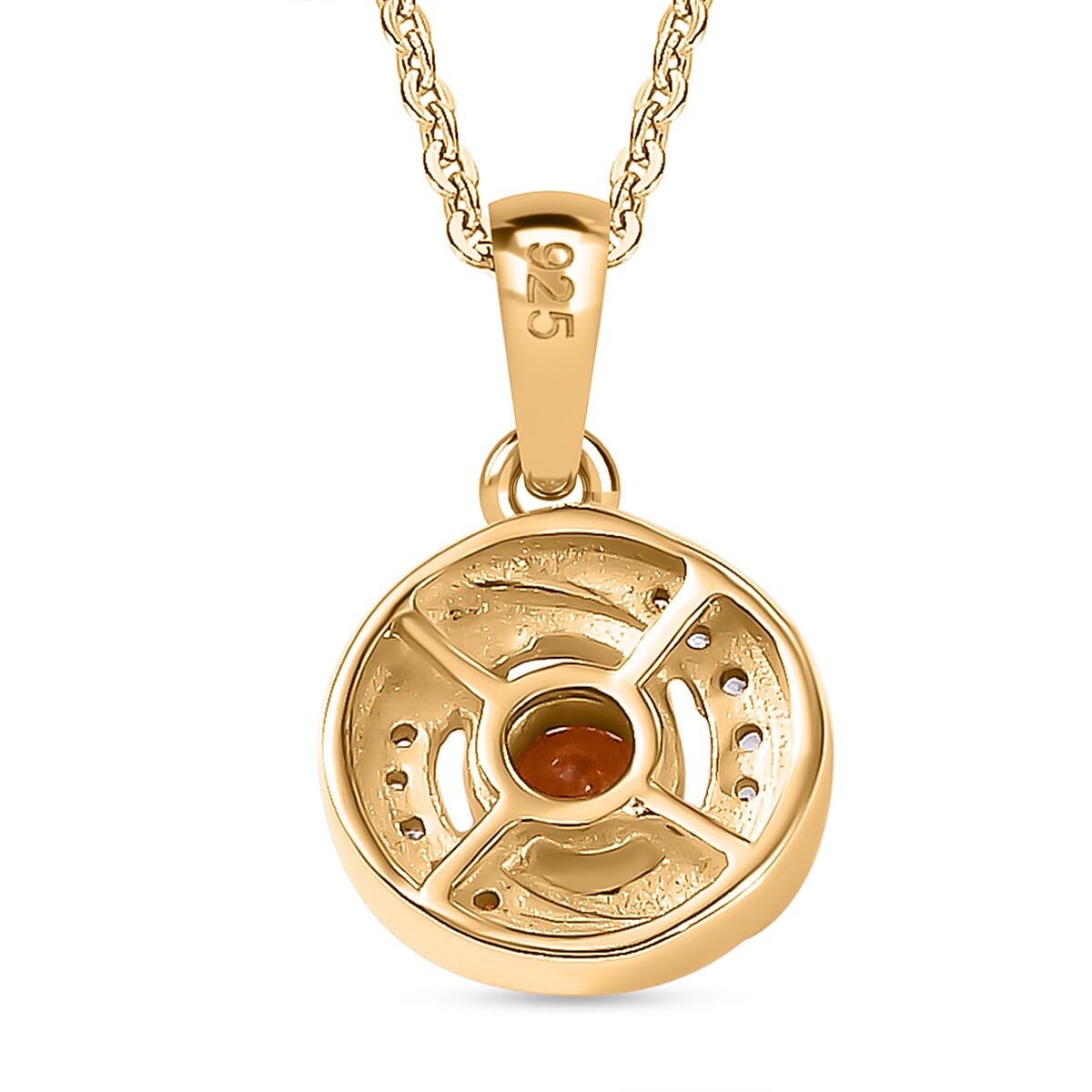 Nigerian Natural Spessartine Garnet, White Zircon Pendant With Silver Chain (Size 20) in 18K Vermeil Yellow Gold Plated Sterling Silver 0.62 Ct.