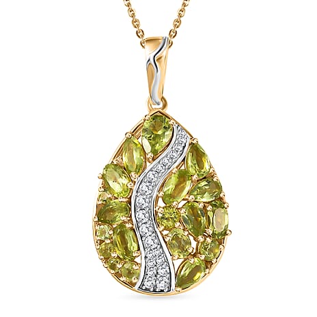 GP Italian Garden Collection - Peridot, White Zircon, Blue Sapphire Pendant with Chain (Size 20) in rhodium Sterling Silver, Silver Wt. 8.01 Gms  4.240  Ct.