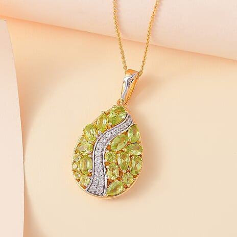 GP Italian Garden Collection - Peridot, White Zircon, Blue Sapphire Pendant with Chain (Size 20) in rhodium Sterling Silver, Silver Wt. 8.01 Gms  4.240  Ct.