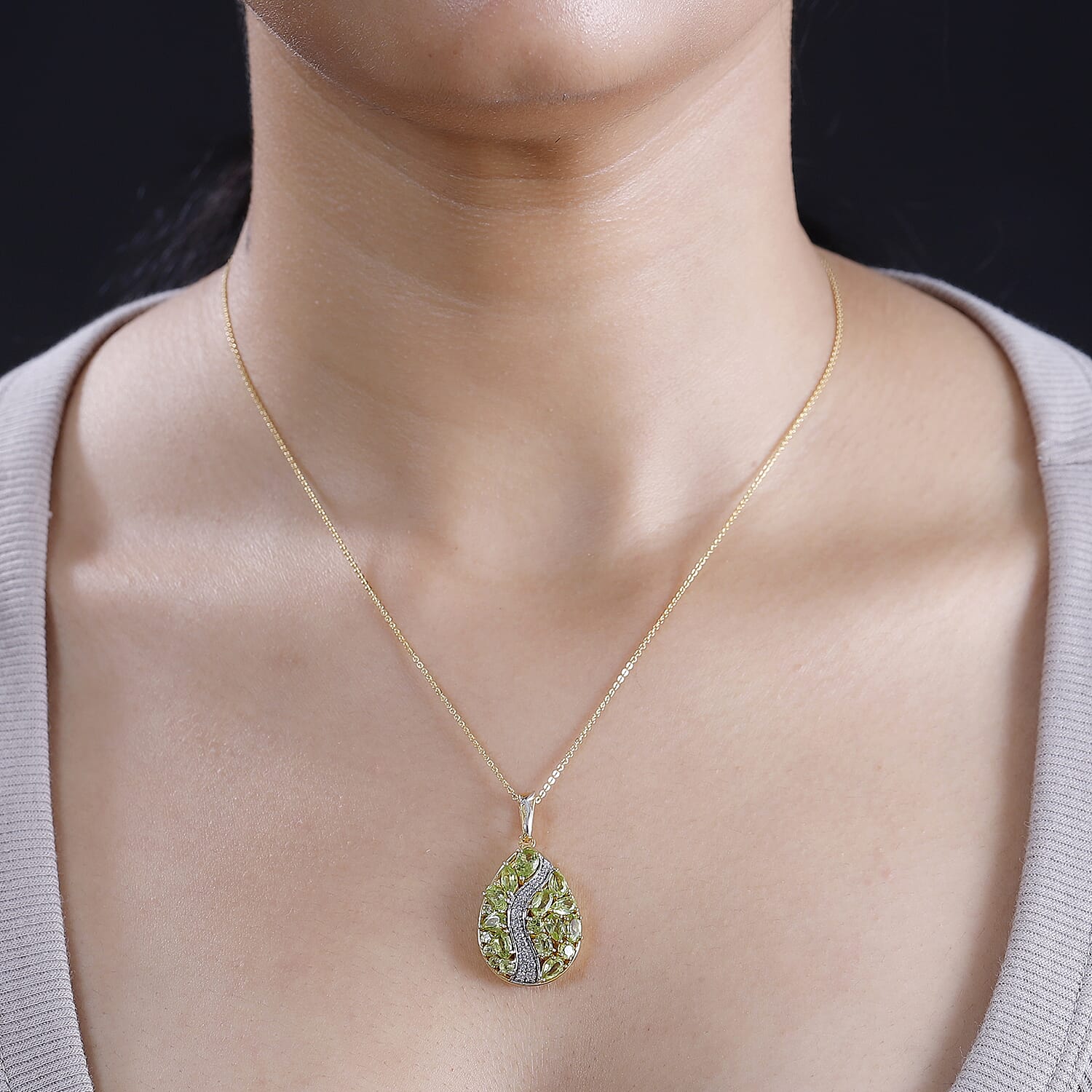 GP Italian Garden Collection - Peridot, White Zircon & Blue Sapphire Pendant with Chain (Size 20) in Rhodium Overlay Sterling Silver 4.24 Ct, Silver Wt. 8.01 Gms.