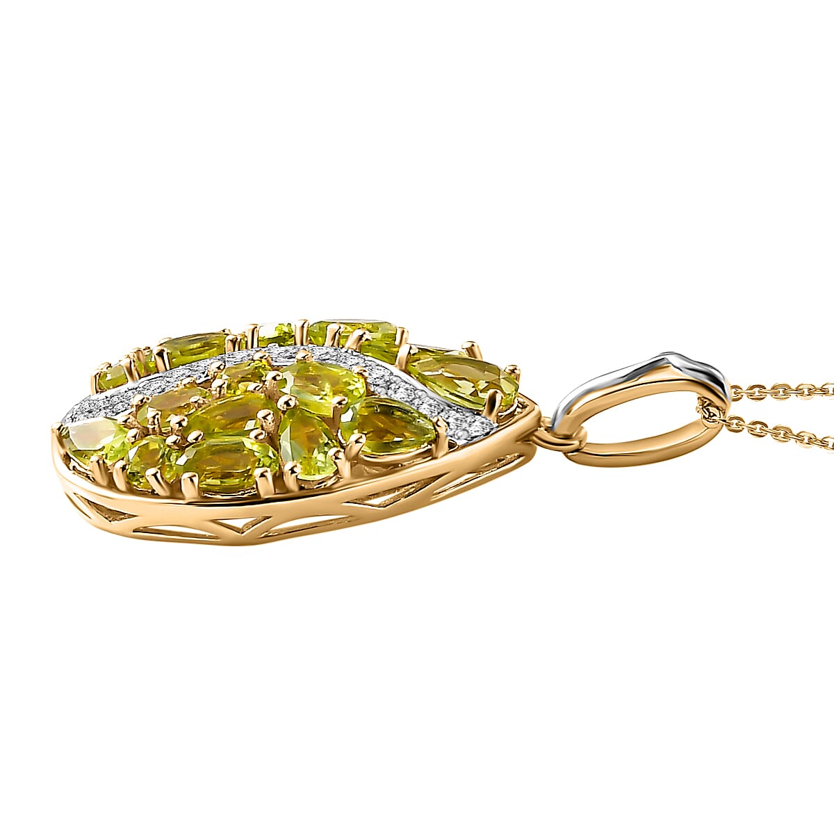 GP Italian Garden Collection - Peridot, White Zircon & Blue Sapphire Pendant with Chain (Size 20) in Rhodium Overlay Sterling Silver 4.24 Ct, Silver Wt. 8.01 Gms.