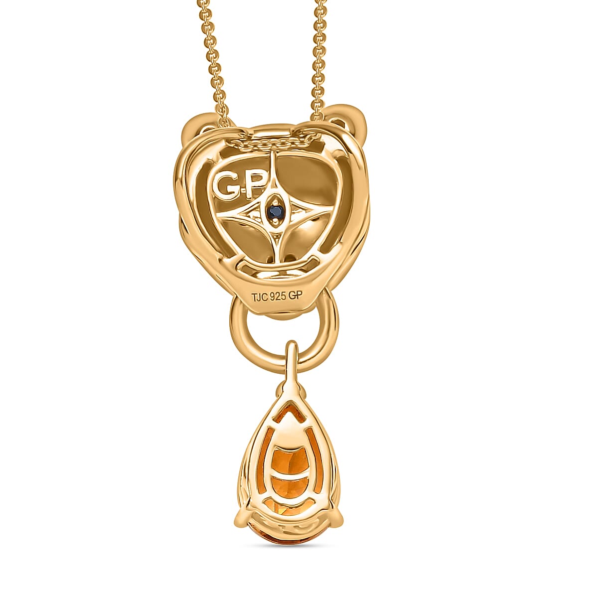 GP Tiger Totem Collection - Citrine & Black Spinel Tiger Head Pendant with Silver Chain (Size 20) in 18K Vermeil Yellow Gold Plated Sterlng Silver 2.94 Ct