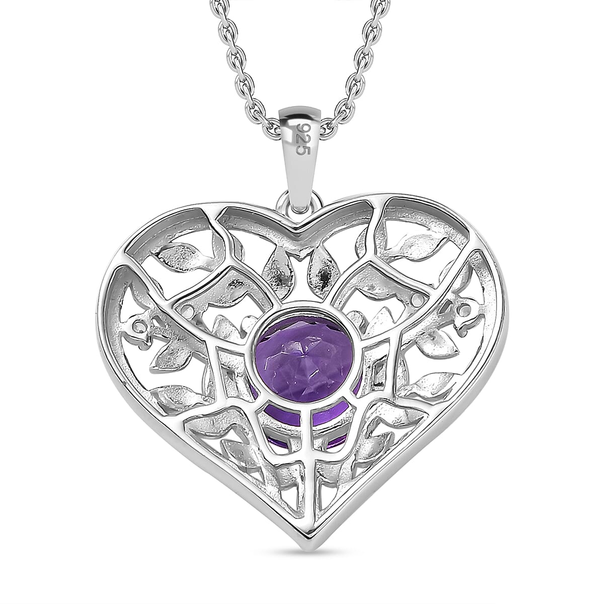 Tree of Life Inspired Natural Rose De Morocco Amethyst & White Zircon Pendant with Chain (Size 20) in Rhodium overlay Sterling Silver 1.980 Ct.