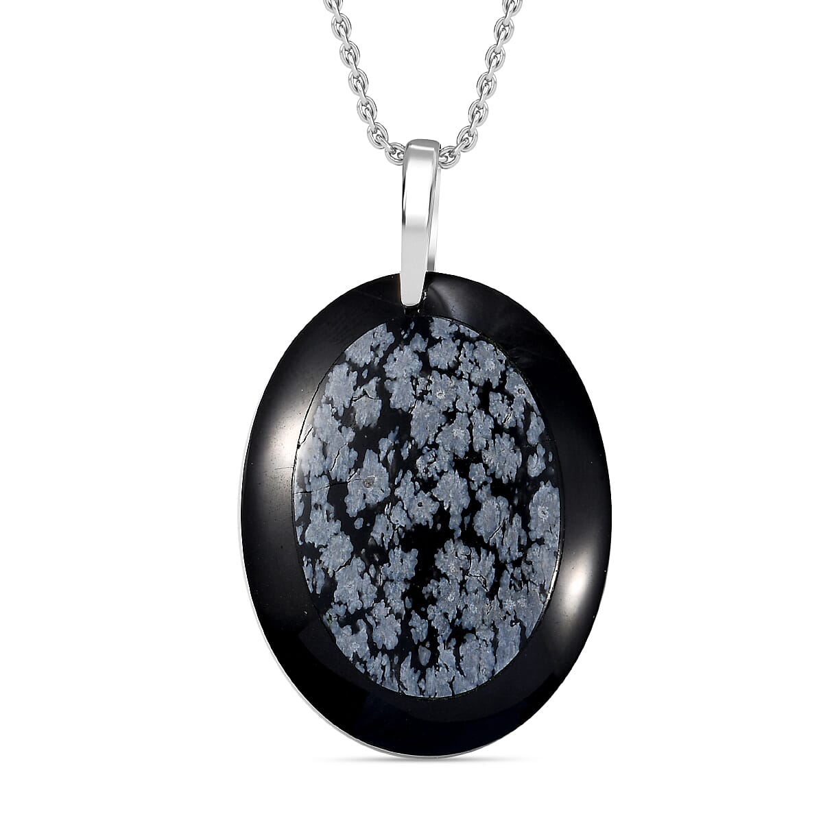 Close Out Deal- Snow Flake Obsidian Pendant with Chain (Size 20)  73.00 Ct.