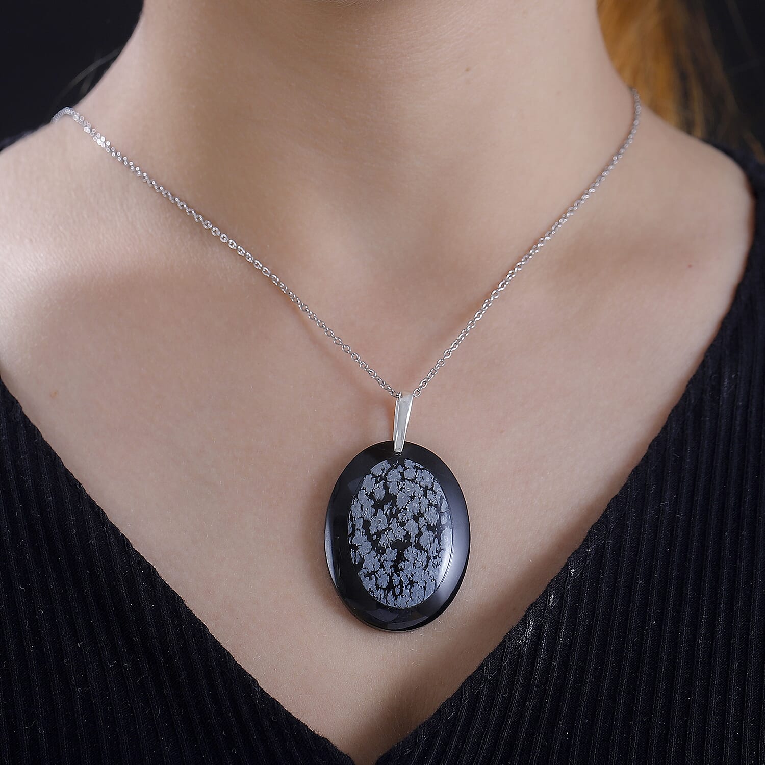 Close Out Deal- Snow Flake Obsidian Pendant with Chain (Size 20)  73.00 Ct.