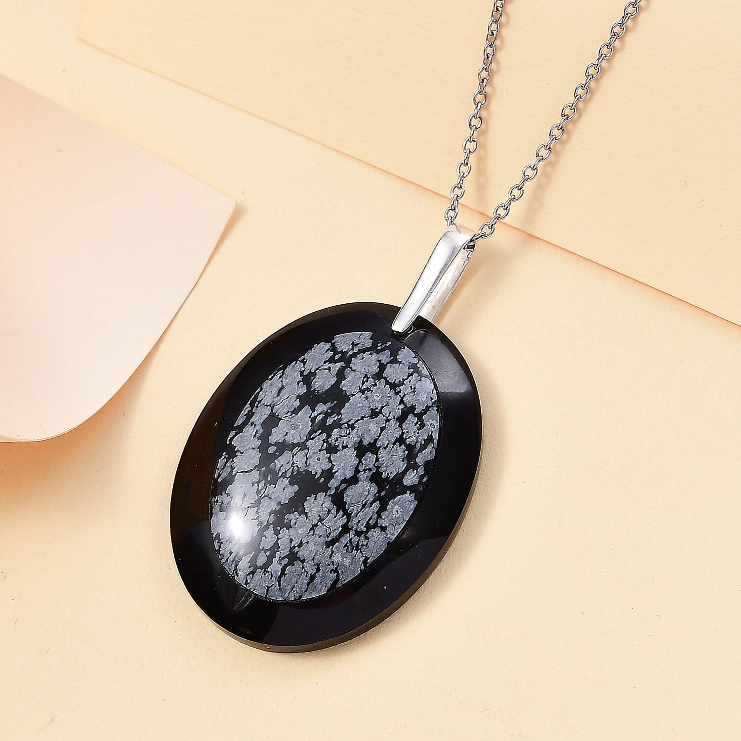 Close Out Deal- Snow Flake Obsidian Pendant with Chain (Size 20)  73.00 Ct.
