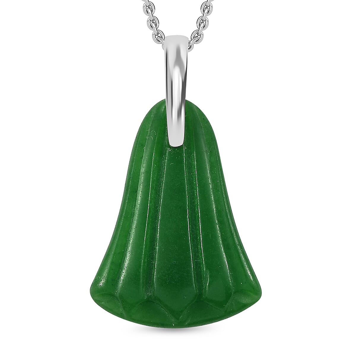 Green Jade Pendant with Chain (Size 20) in Platinum Overlay Sterling Silver  24.000  Ct.