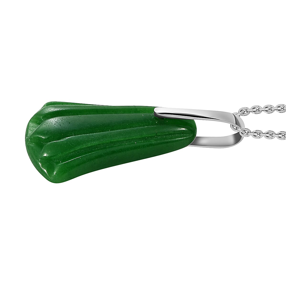 Green Jade Pendant with Chain (Size 20) in Platinum Overlay Sterling Silver  24.000  Ct.