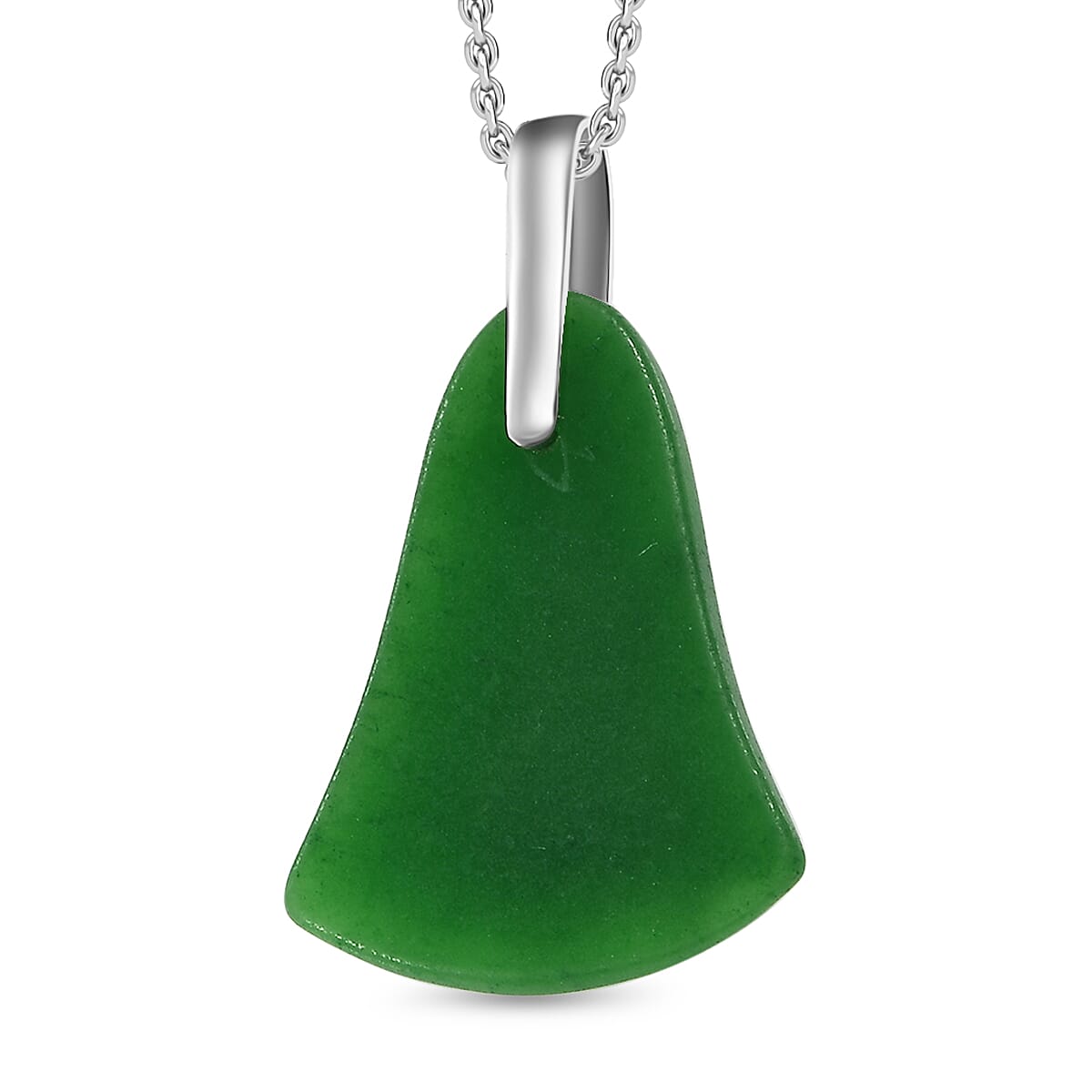 Green Jade Pendant with Chain (Size 20) in Platinum Overlay Sterling Silver  24.000  Ct.