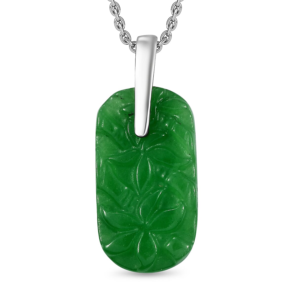 Green Jade Pendant with Chain (Size 20) in Platinum Overlay Sterling Silver  15.000  Ct.