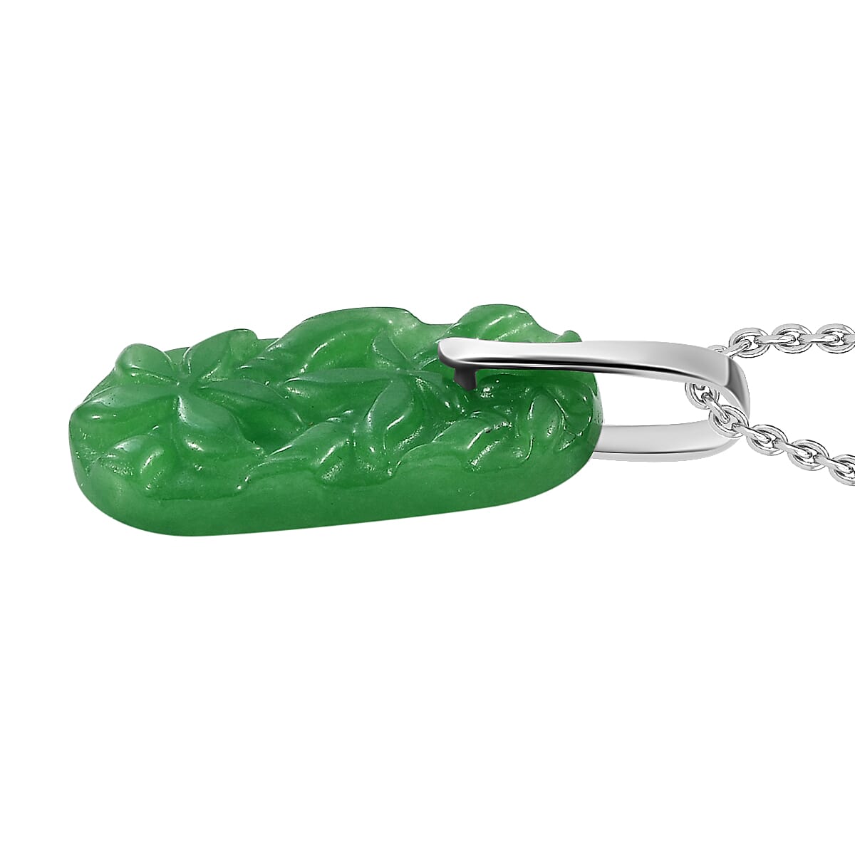 Green Jade Pendant with Chain (Size 20) in Platinum Overlay Sterling Silver  15.000  Ct.