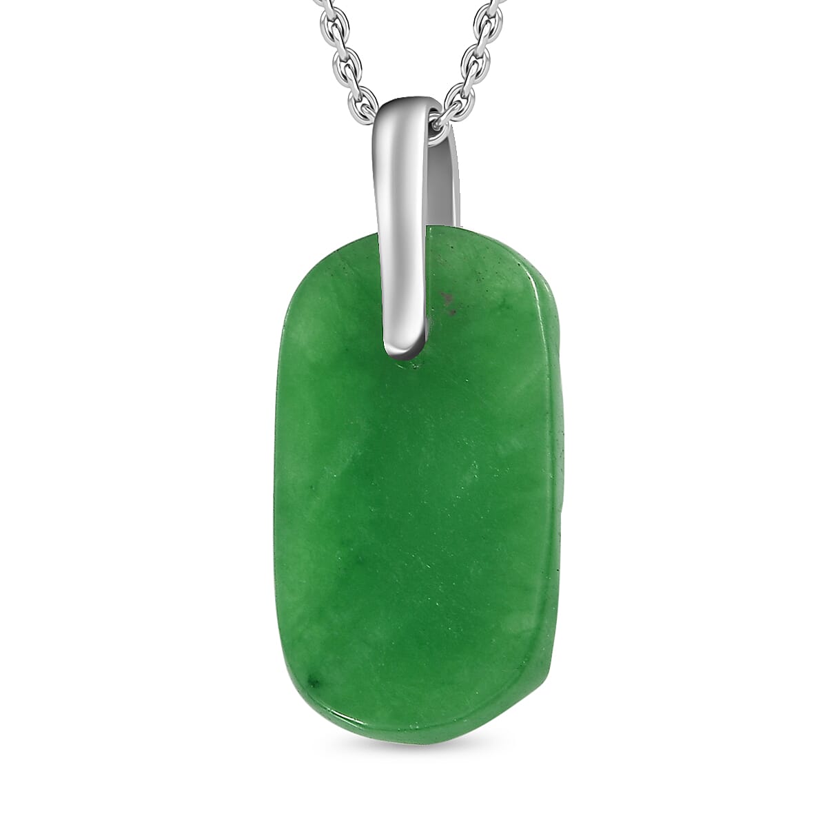 Green Jade Pendant with Chain (Size 20) in Platinum Overlay Sterling Silver  15.000  Ct.