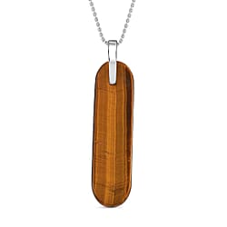 Artisan Crafted - Natural Tigers Eye Sterling Silver Pendant with  Chain (Size 20) 28.00 Ct.