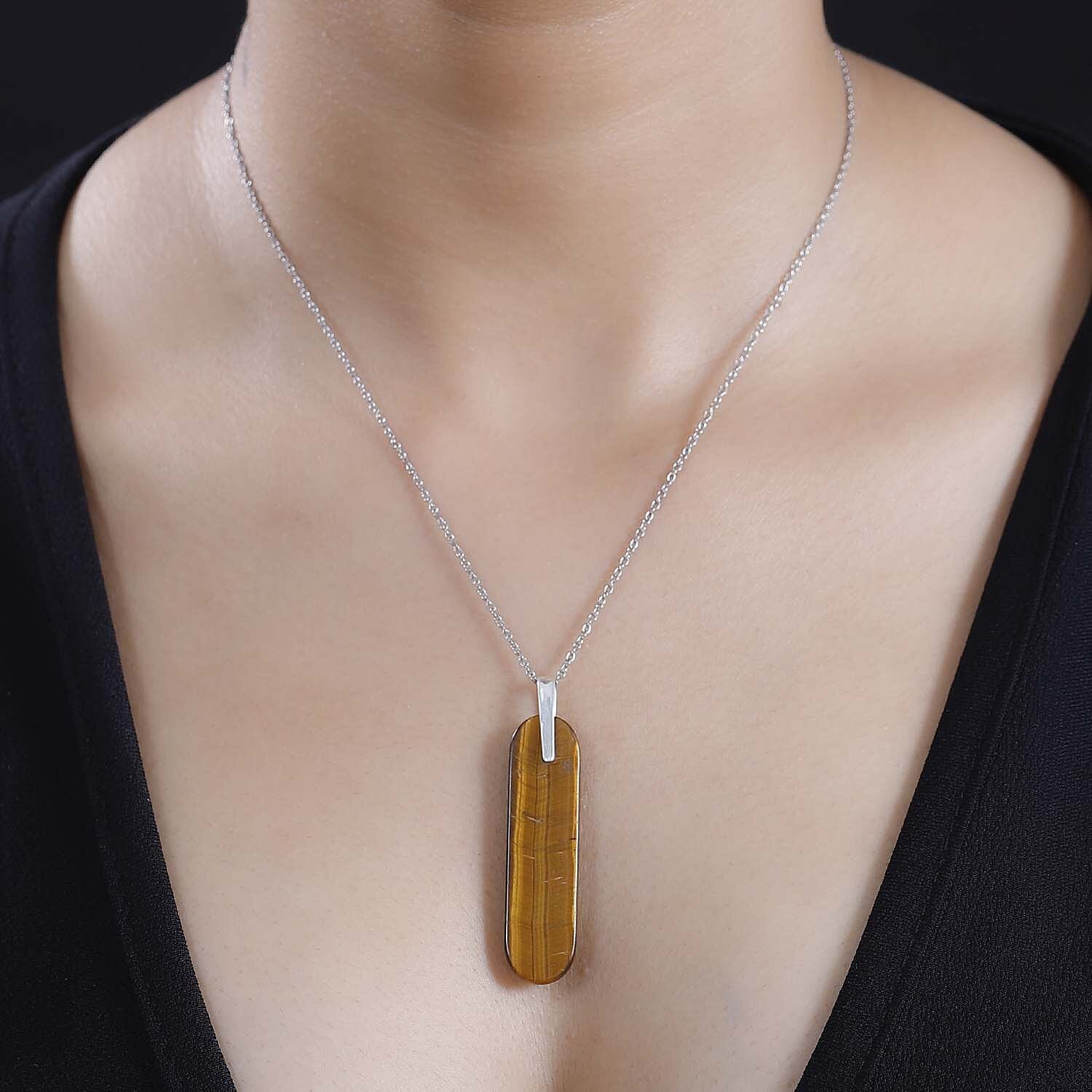 Tigers Eye Pendant with Chain (Size 20) Mix Metal 28.000 Ct.