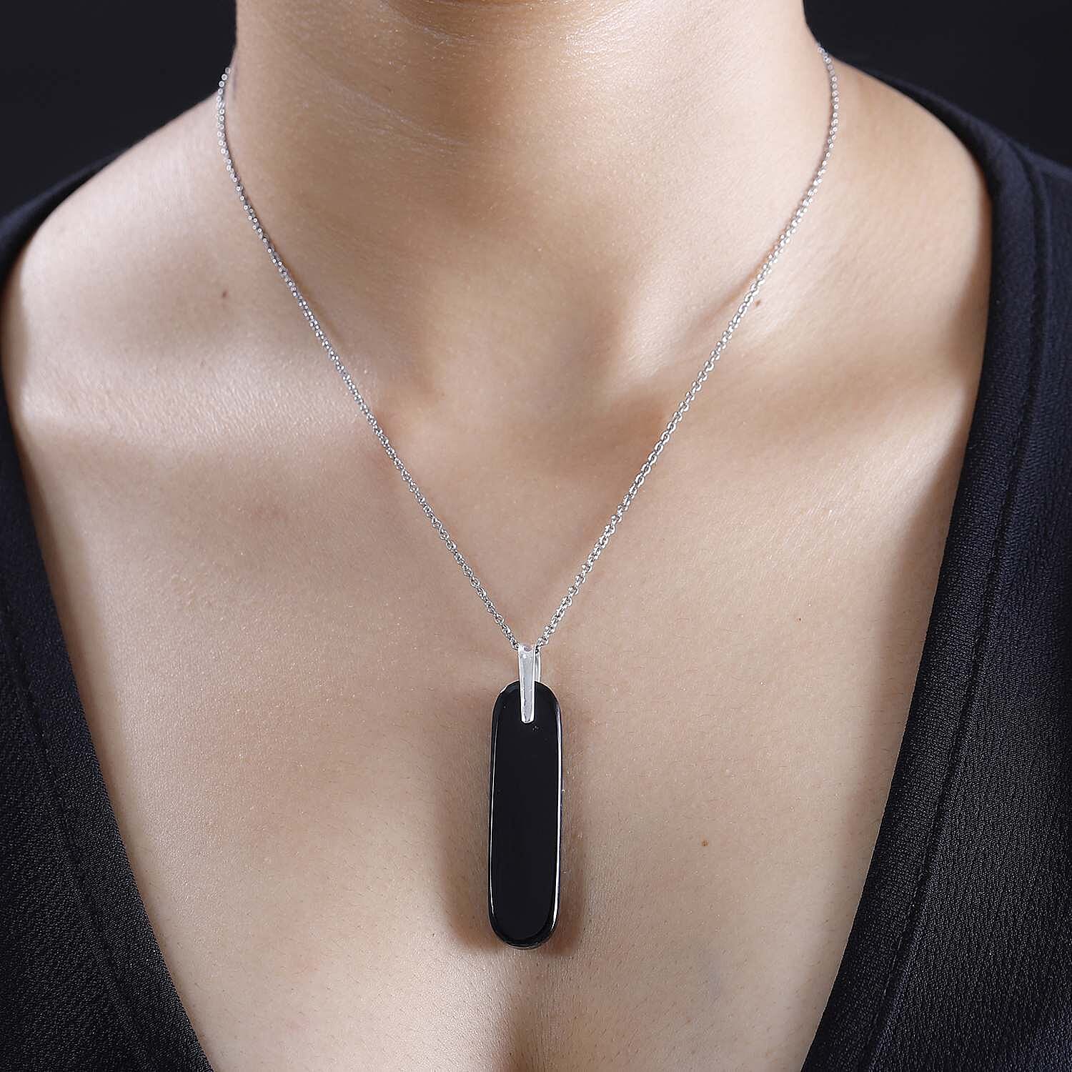 Artisan Crafted - Black Onyx Sterling Silver Pendant with  Chain (Size 20) 42.00 Ct.