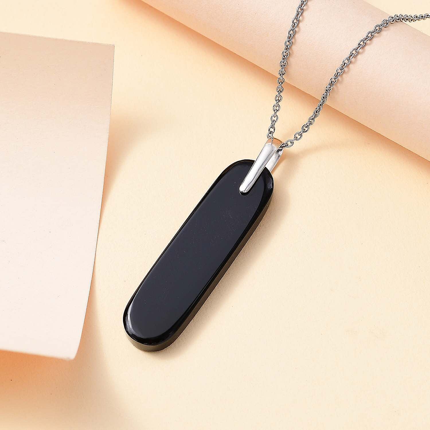 Artisan Crafted - Black Onyx Sterling Silver Pendant with  Chain (Size 20) 42.00 Ct.