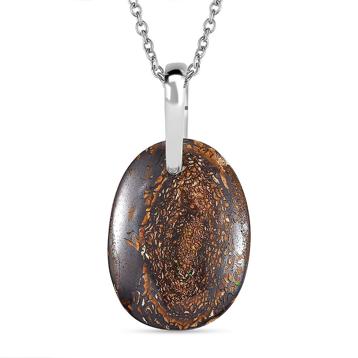 Boulder Opal Sterling Silver Pendant with Chain (Size - 20) 25.00 Ct.