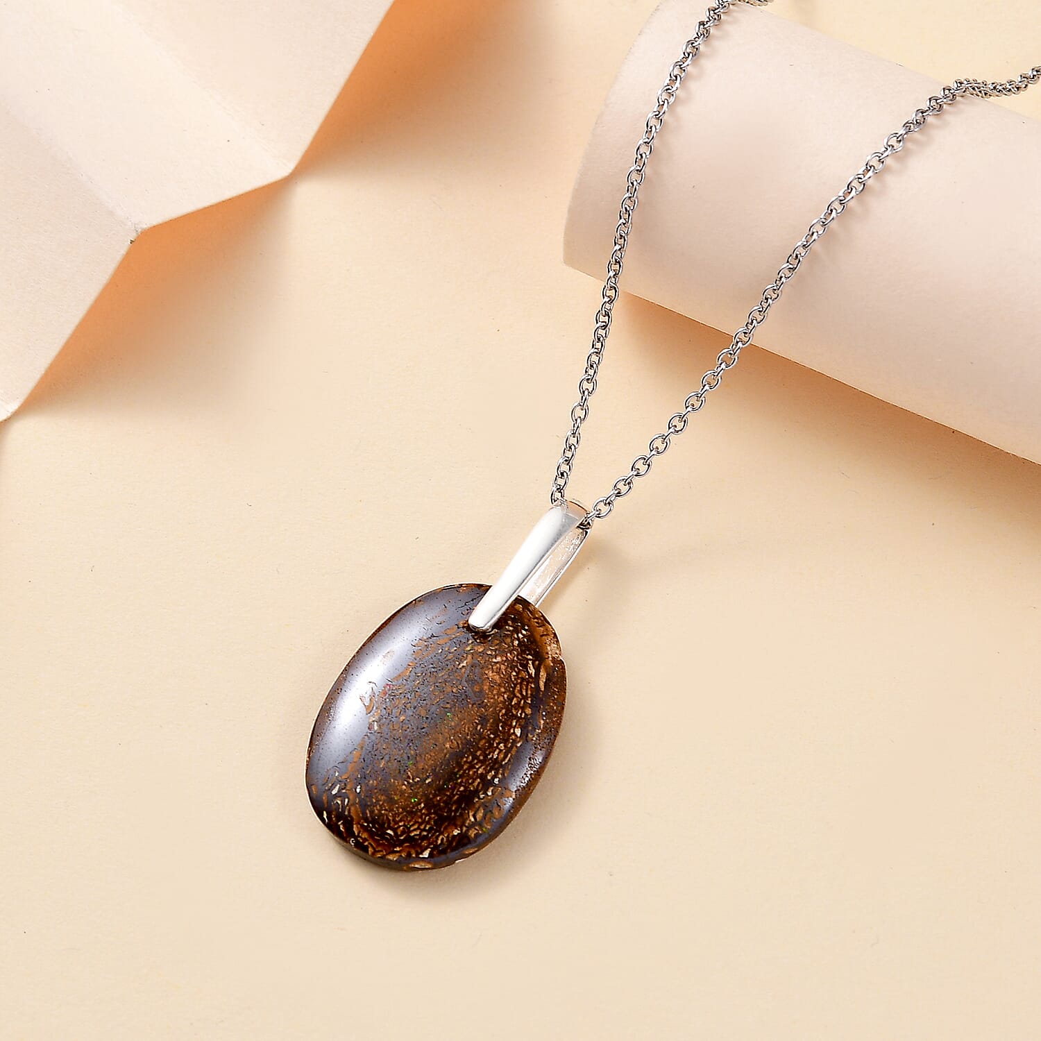 Boulder Opal Sterling Silver Pendant with Chain (Size - 20) 25.00 Ct.