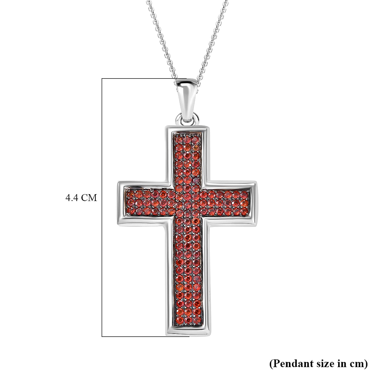 AAA Red Garnet Cross Pendant with Chain (Size 20) in Rhodium Overlay Sterling Silver 1.05 Ct.