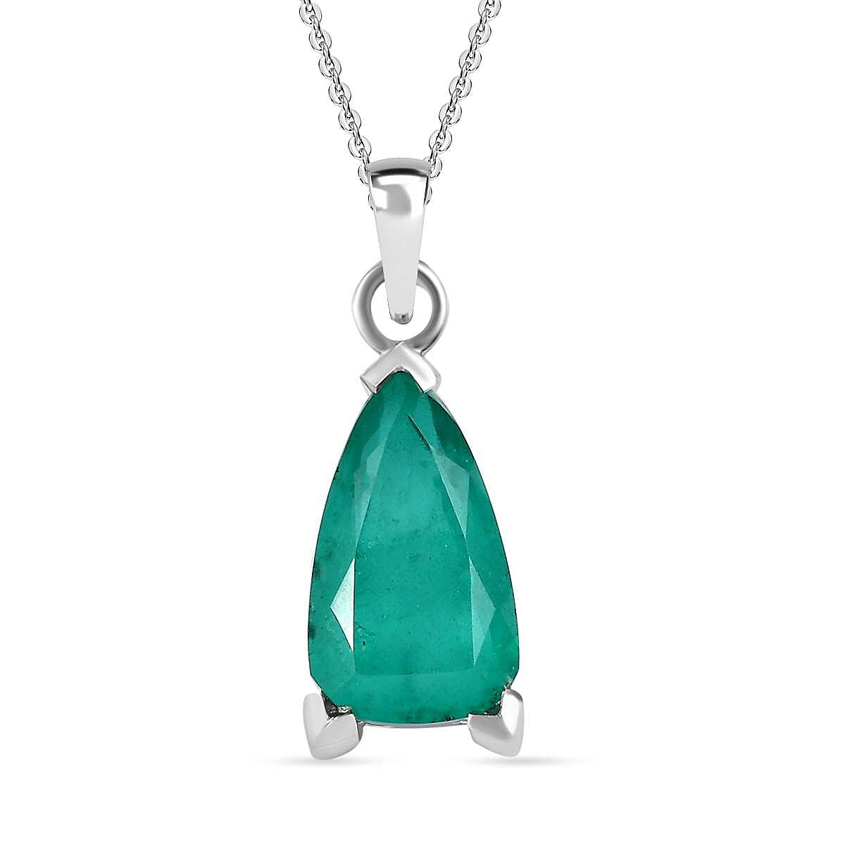 Emeraldine Quartz Pendant with Chain (Size - 20) in Rhodium Overlay Sterling Silver 5.65 Ct.