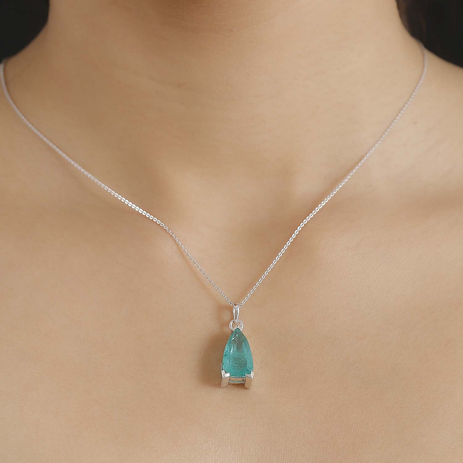 Emeraldine Quartz Pendant with Chain (Size - 20) in Rhodium Overlay Sterling Silver 5.65 Ct.