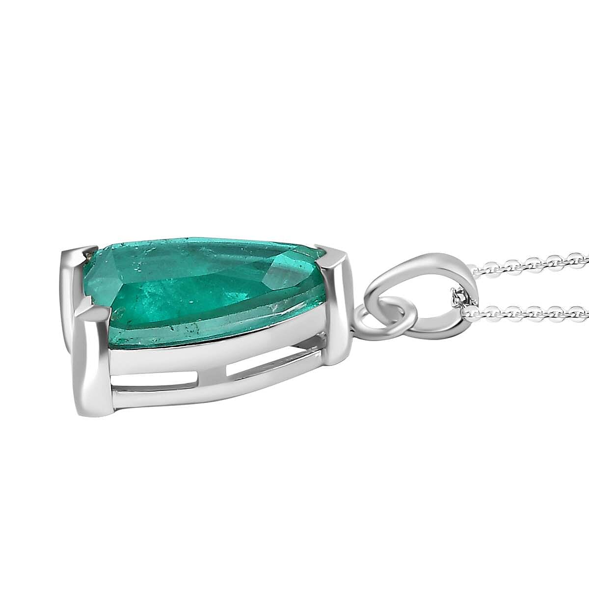 Emeraldine Quartz Pendant with Chain (Size - 20) in Rhodium Overlay Sterling Silver 5.65 Ct.