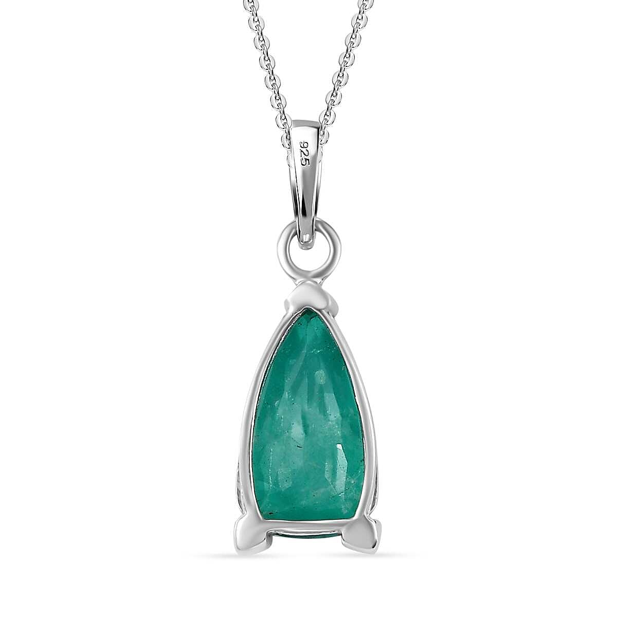 Emeraldine Quartz Pendant with Chain (Size - 20) in Rhodium Overlay Sterling Silver 5.65 Ct.