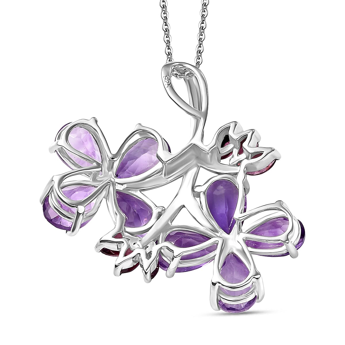 Duranta Erecta Flower Inspired Moroccan Amethyst & Rhodolite Garnet Pendant with Chain (Size 20) in Rhodium overlay Sterling Silver 6.40 Ct.