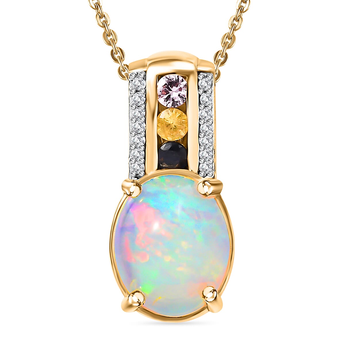 18K VERMEIL YELLOW GOLD PLATED Ethiopian Opal Pendent With Chain