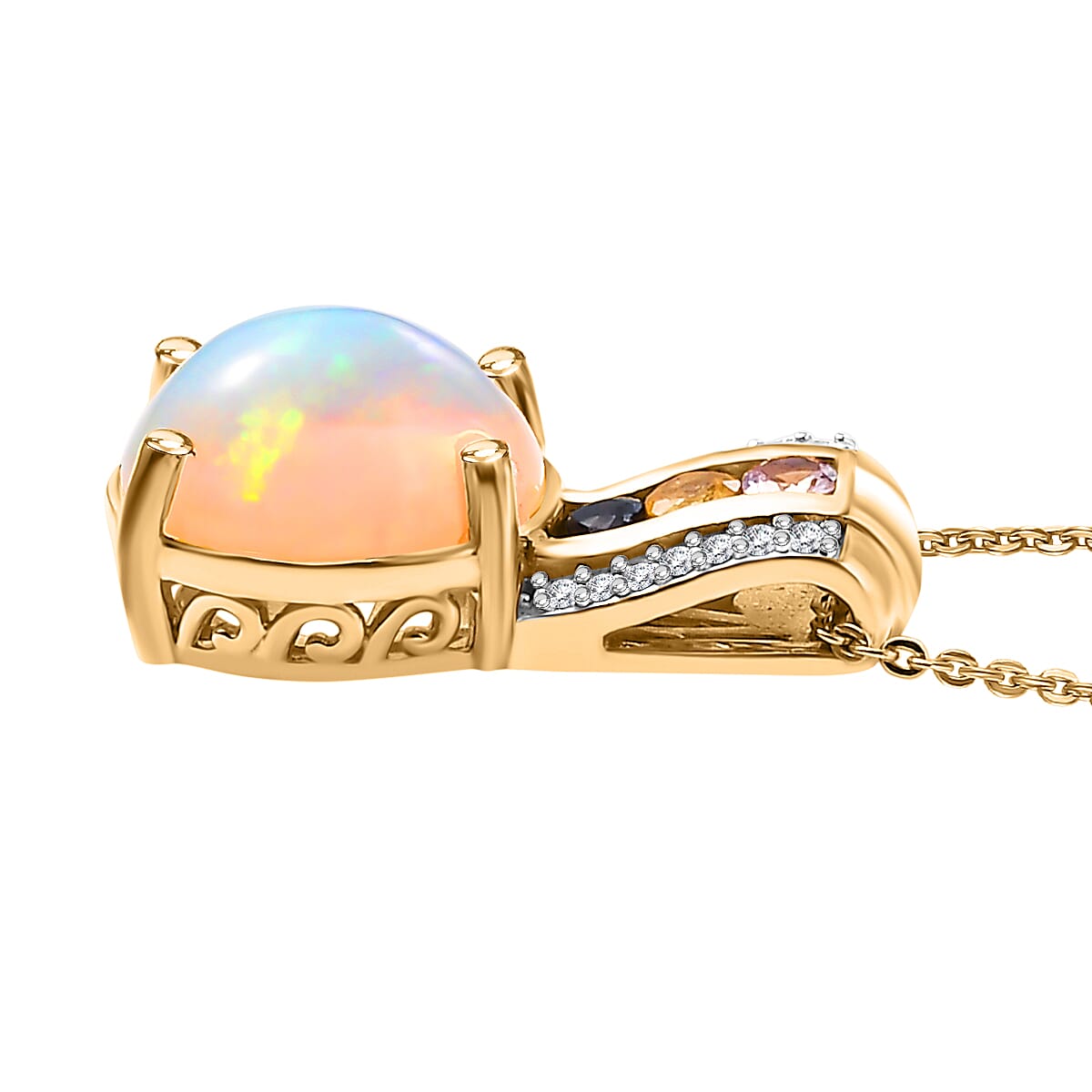 18K VERMEIL YELLOW GOLD PLATED Ethiopian Opal Pendent With Chain