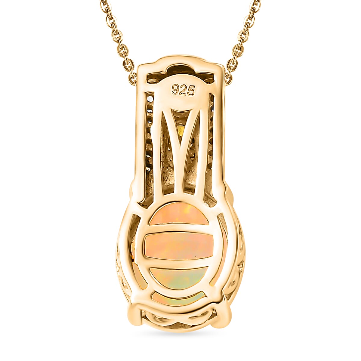 18K VERMEIL YELLOW GOLD PLATED Ethiopian Opal Pendent With Chain