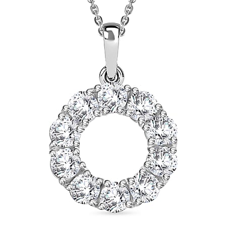 J Francis - SWAROVSKI ZIRCONIA Circle Pendant with Chain (Size 20) in Rhodium Plated Sterling Silver 3.70 ct.